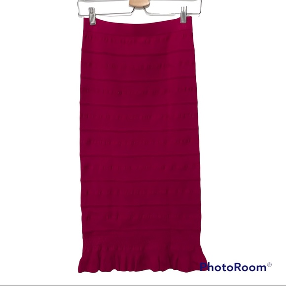 Michael Kors Ribbed Stretch Pencil Skirt Ruffled Hem Azalea Sz Small - Picture 13 of 14
